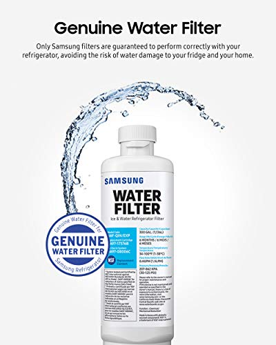 SAMSUNG Genuine Filter for Refrigerator Water and Ice, Carbon Block Filtration, Reduces 99% of Harmful Contaminants for Clean, Clear Drinking Water, 6-Month Life, HAF-QIN/EXP, 1 Pack