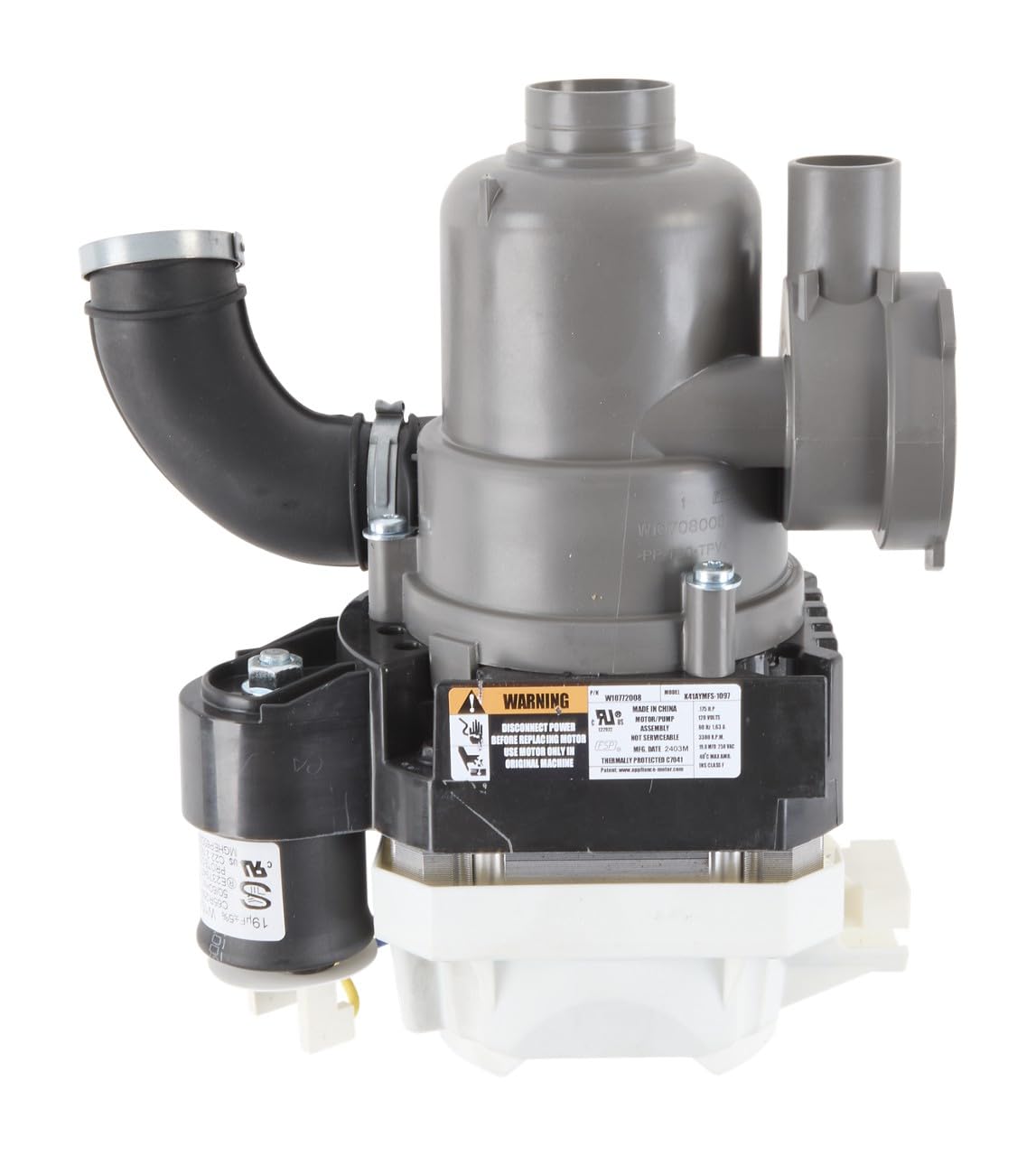 Whirlpool W10902589 OEM Dishwasher Circulation Pump, Gray