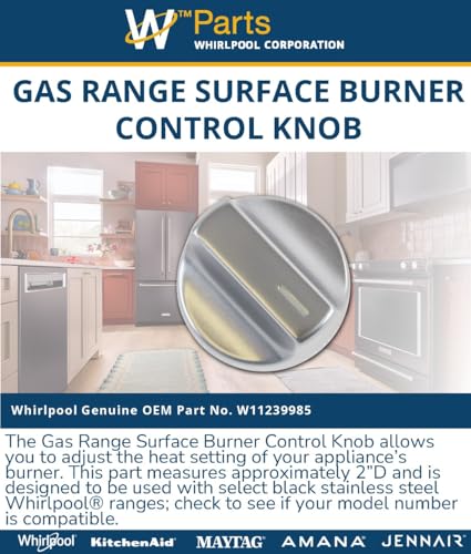 Whirlpool W11239985 Genuine OEM Gas Range Surface Burner Control Knob