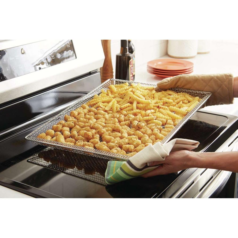 Frigidaire AIRFRYTRAY Ready Cook Oven Insert, Silver Basket: 18.4” x 15.3” x 0.8”, Rack: 24.1” x 15.3”