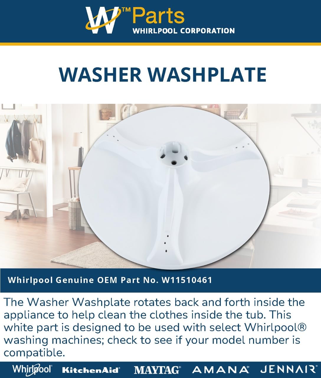 Whirlpool W11510461 Genuine OEM Washer Washplate