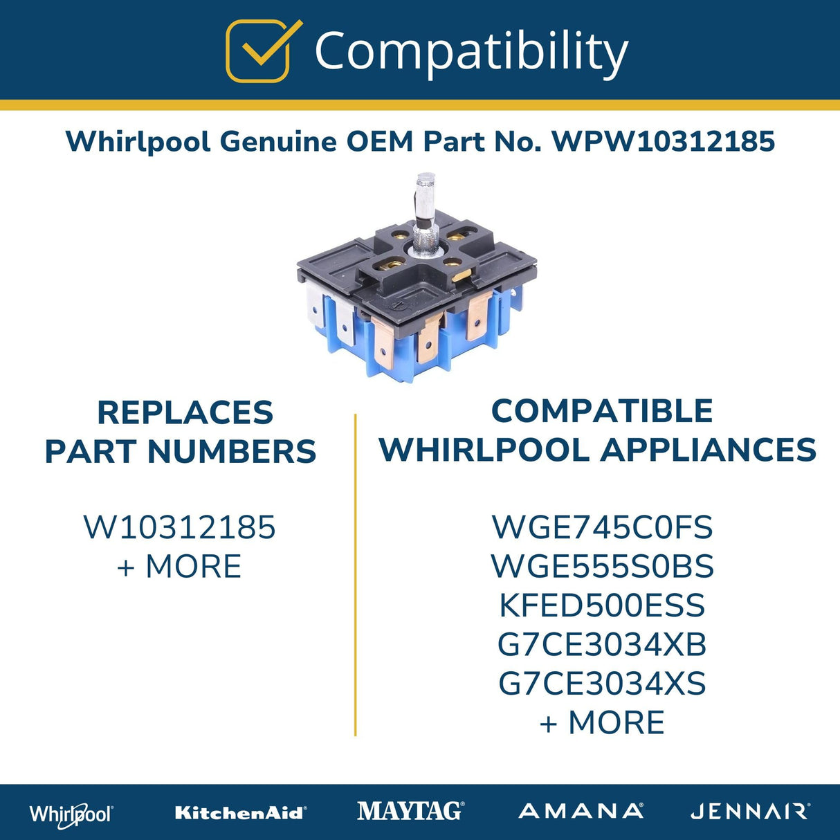 Whirlpool WPW10312185 Genuine OEM Range Surface Element Control Switch