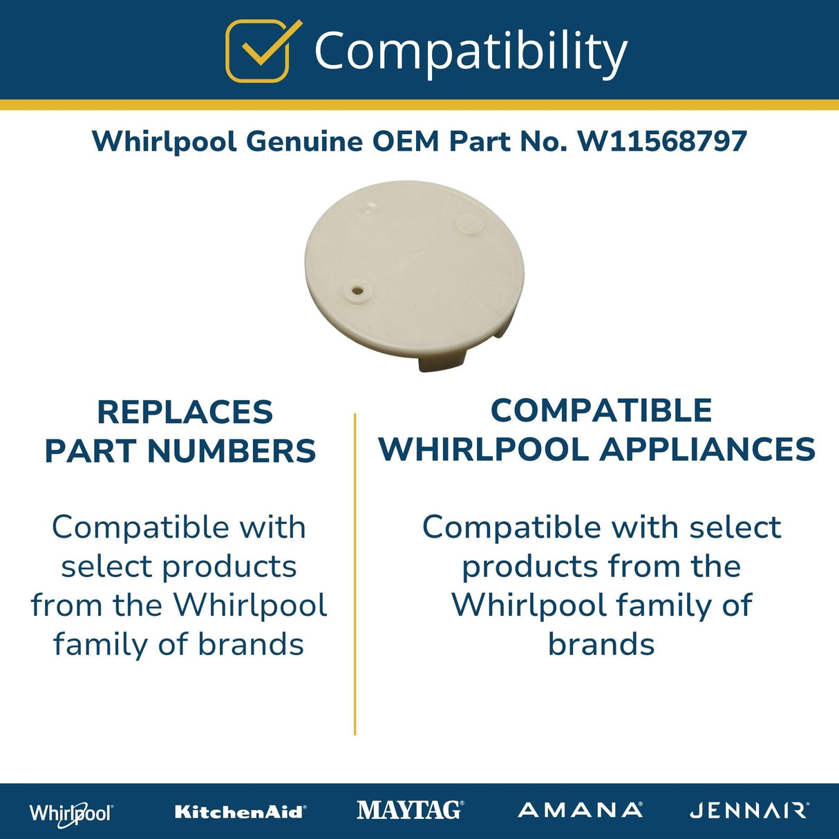 Whirlpool W11568797 Genuine OEM Washer Drain Pump Filter Replacement Part