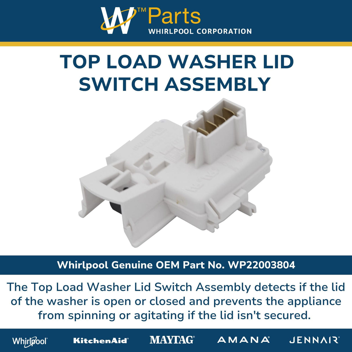 Whirlpool WP22003804 Genuine OEM Top Load Washer Lid Switch Assembly Replacement Part - Replaces 22003804
