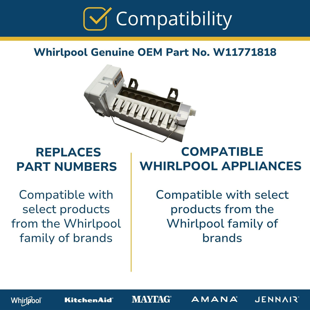 Whirlpool W11771818 Genuine OEM Refrigerator Ice Maker Assembly Replacement Part