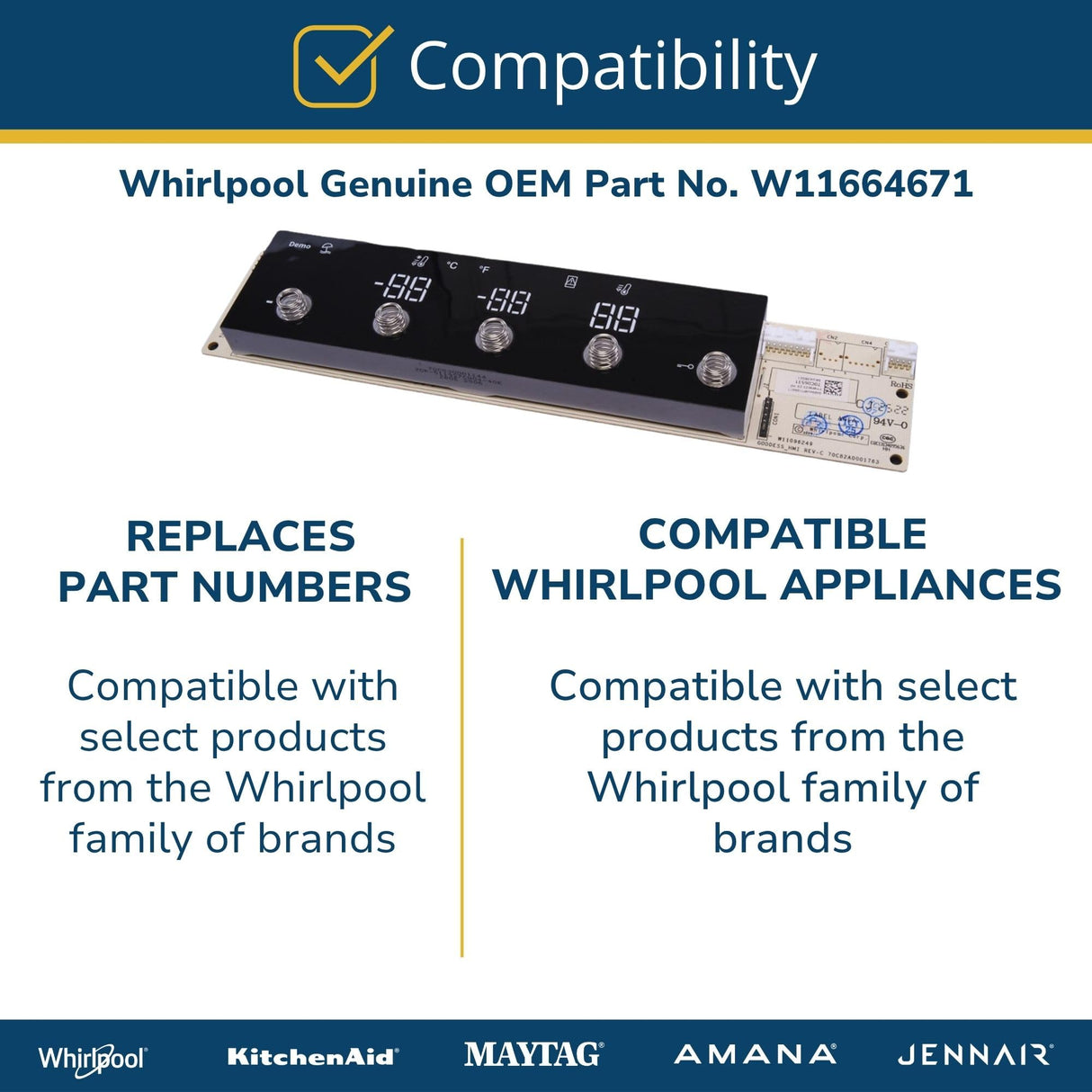 Whirlpool W11664671 Genuine OEM Range User Interface Panel Replacement Part