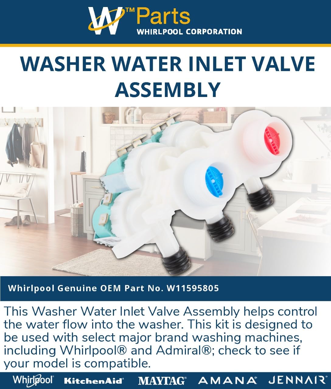 Whirlpool W11595805 Genuine OEM Washer Water Inlet Valve Assembly