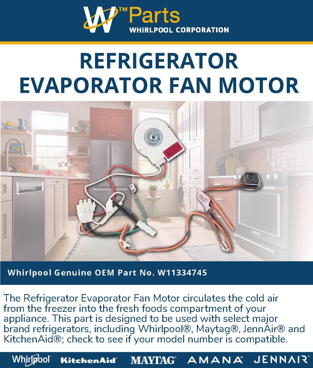 Whirlpool W11334745 Genuine OEM Refrigerator Evaporator Fan Motor