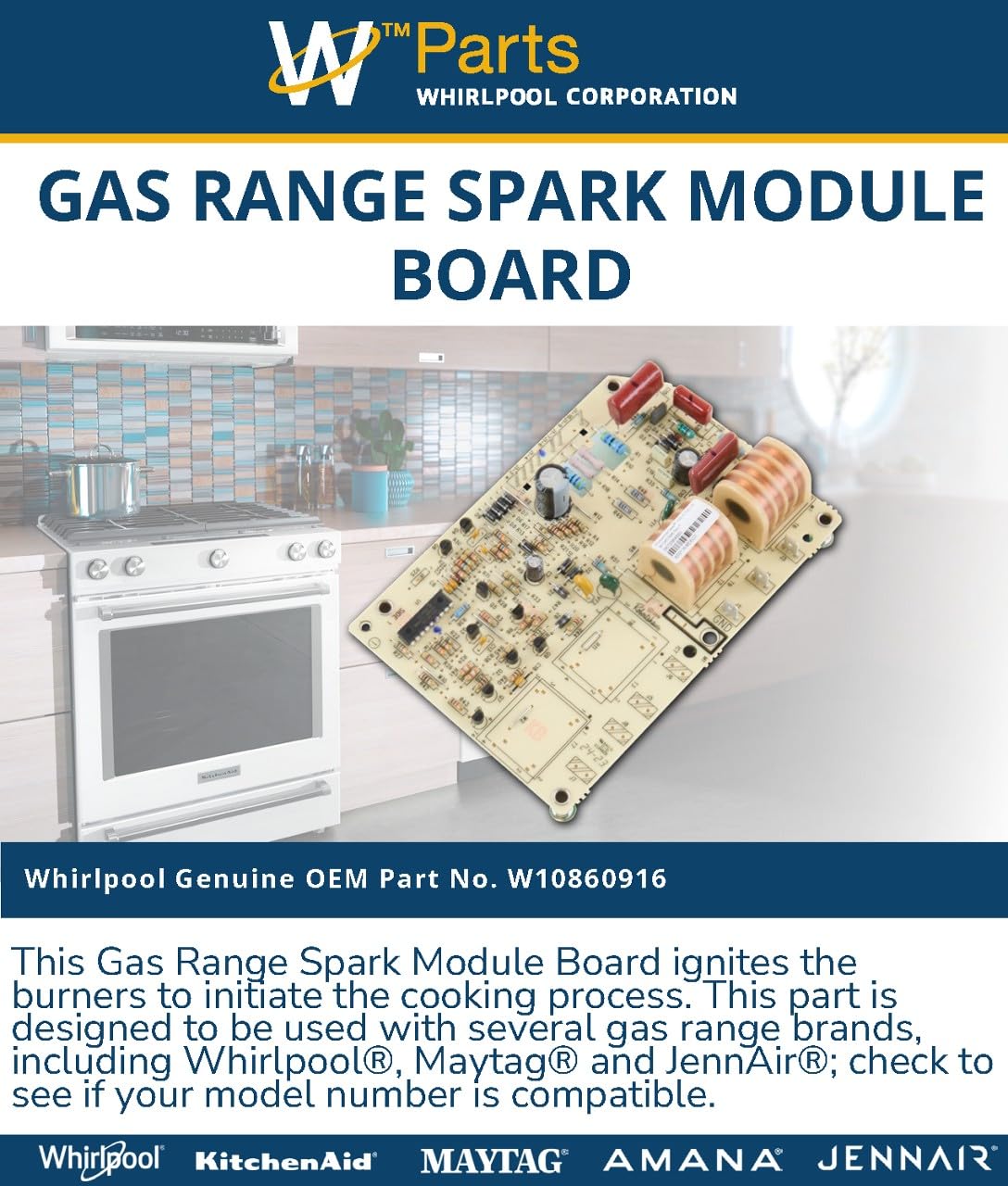 Whirlpool W10860916 Genuine OEM Gas Range Spark Module Board