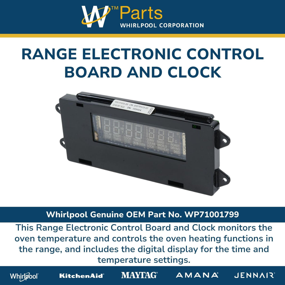 Whirlpool WP71001799 Genuine OEM Range Electronic Control Board and Clock