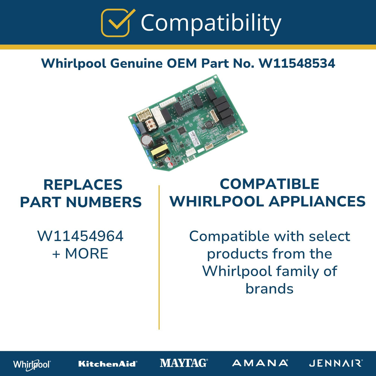 Whirlpool W11548534 Genuine OEM Refrigerator Main Control Board