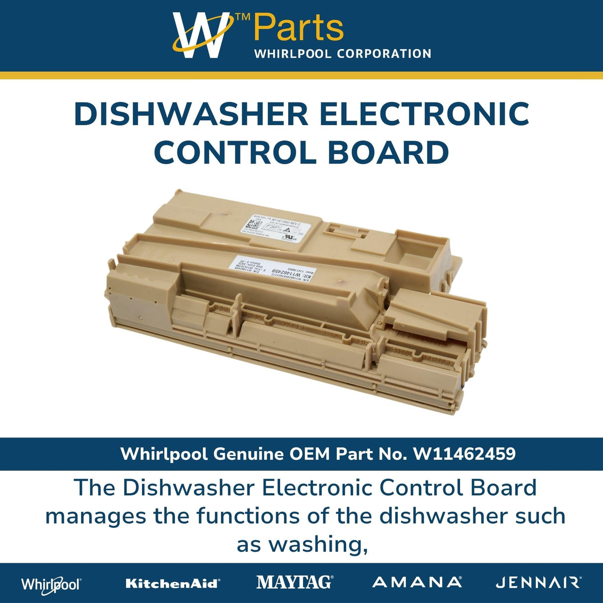 Whirlpool W11462459 Genuine OEM Dishwasher Electronic Control Board Replacement Part - Replaces W11415066