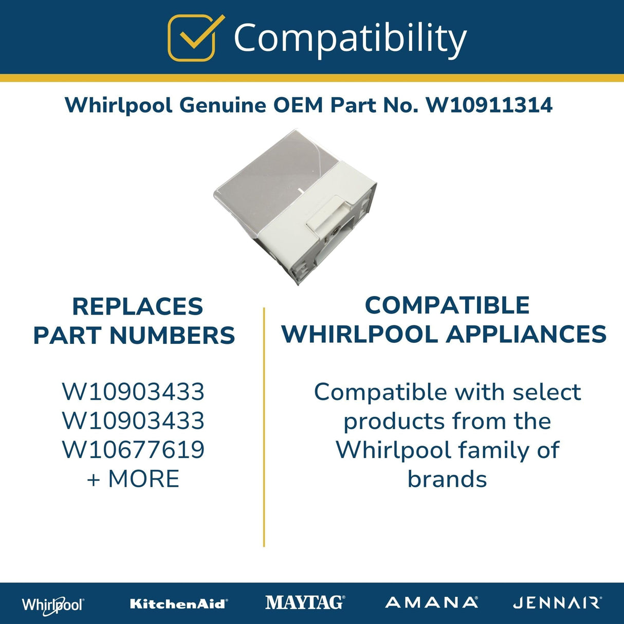 Whirlpool W10911314 Genuine OEM Refrigerator Ice Bucket Assembly Replacement Part - Replaces W10903433, W10903433, and W10677619