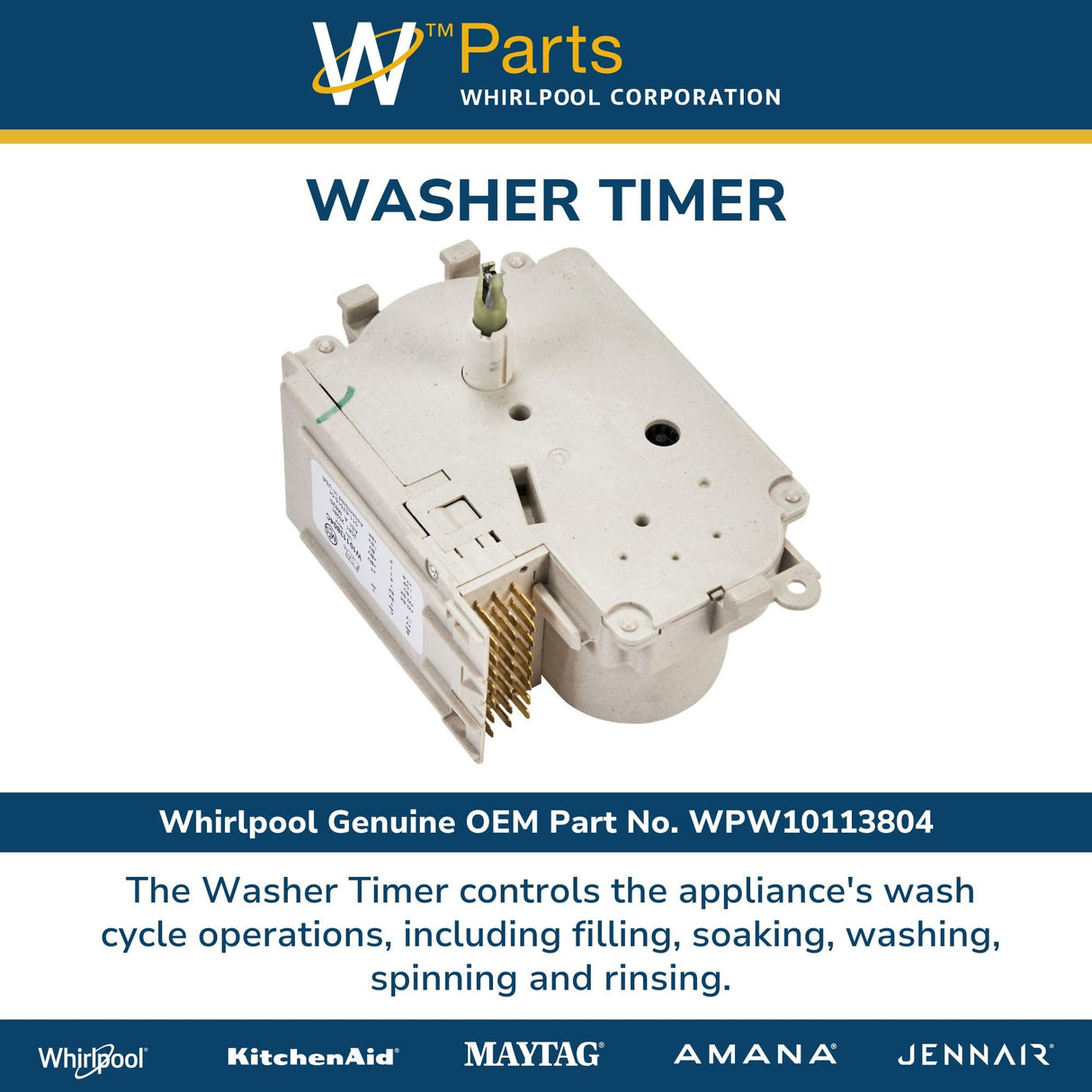 Whirlpool WPW10113804 W11175876 OEM Washer Timer, White