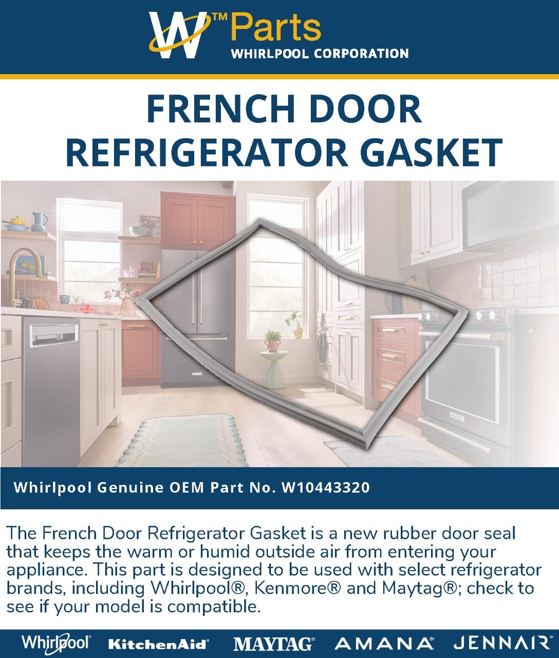 Whirlpool W10443320 Genuine OEM French Door Refrigerator Gasket