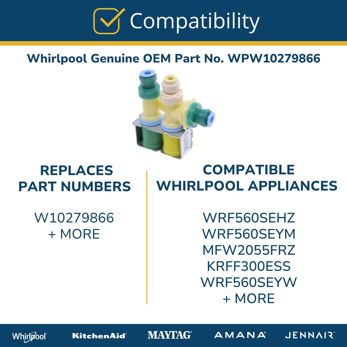 Whirlpool WPW10279866 Genuine OEM Refrigerator Water Inlet Valve