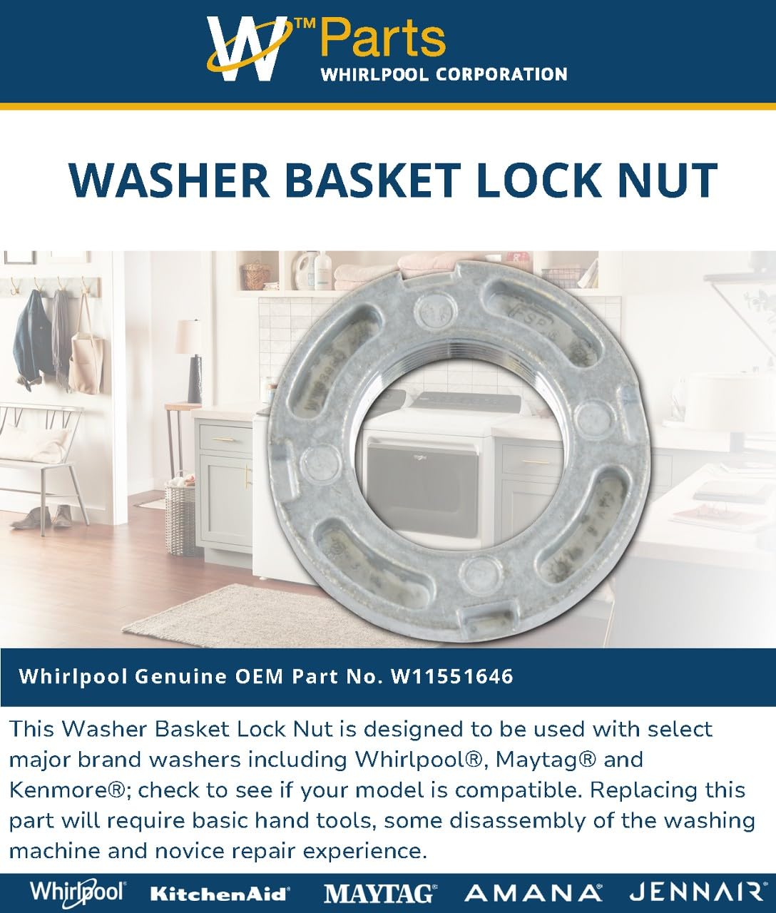 Whirlpool W11551646 Genuine OEM Washer Basket Lock Nut