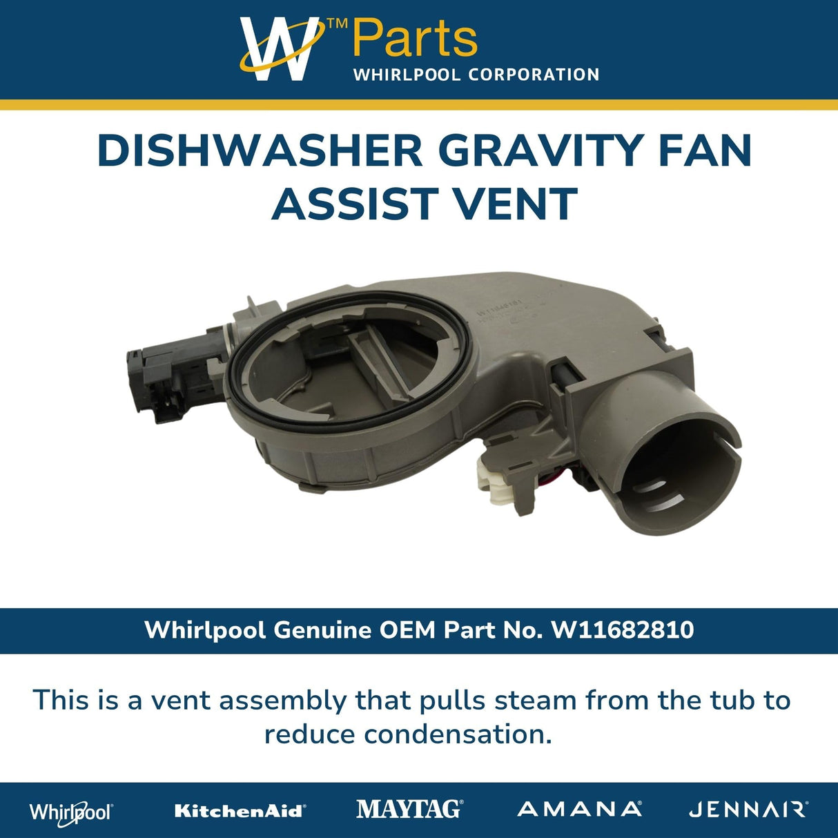 Whirlpool W11682810 Genuine OEM Dishwasher Gravity Fan Assist Vent Replacement Part