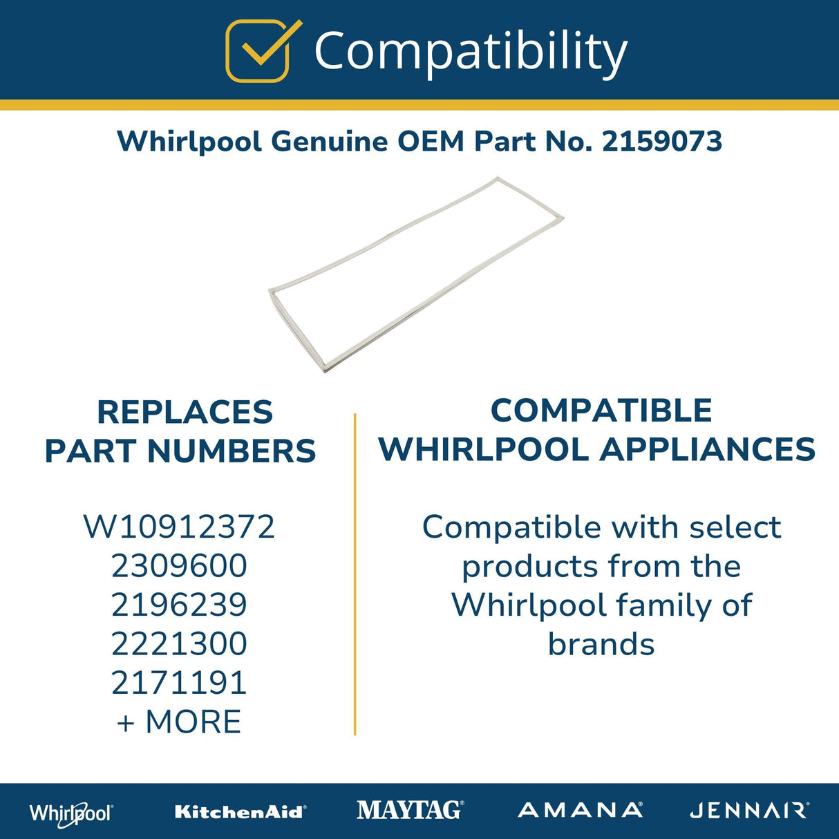 Whirlpool 2159073 OEM Refrigerator Door Gasket, White