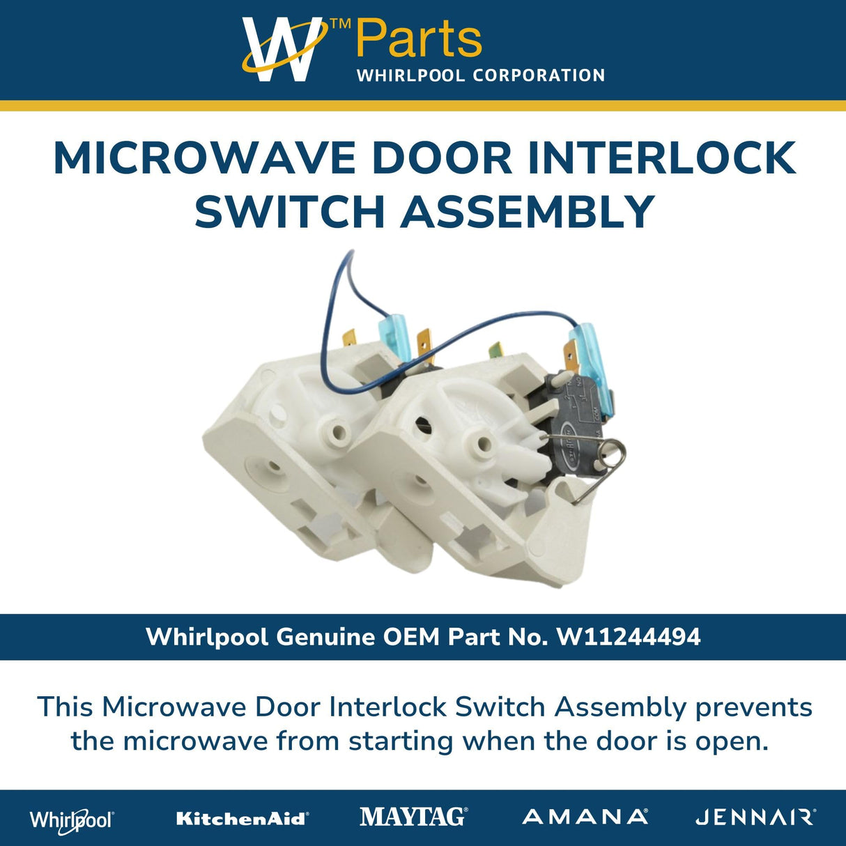 Whirlpool W11244494 Genuine OEM Microwave Door Interlock Switch Assembly Replacement Part - Replaces