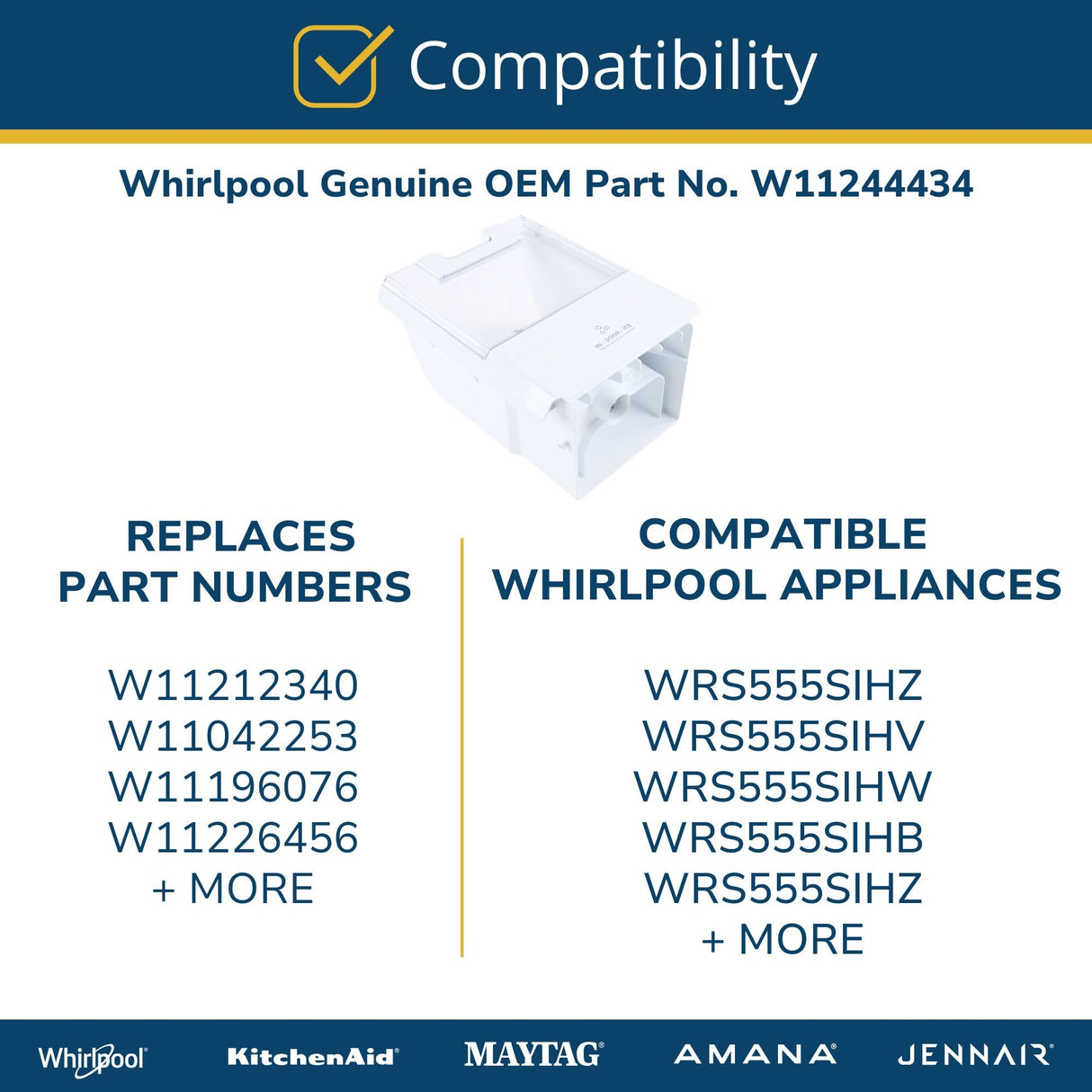Whirlpool W11244434 Genuine OEM SxS Refrigerator Ice Container