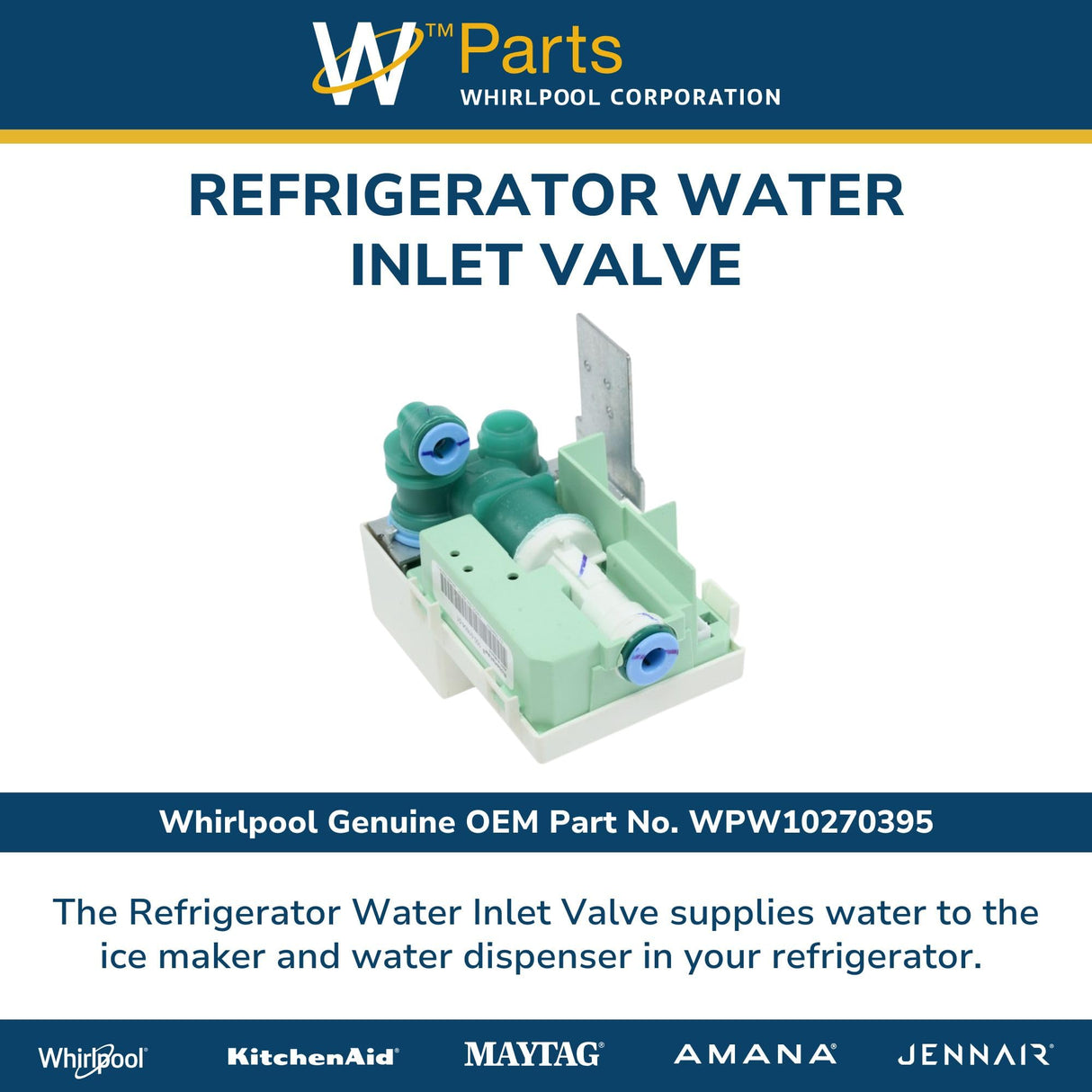 Whirlpool WPW10270395 Genuine OEM Refrigerator Water Inlet Valve
