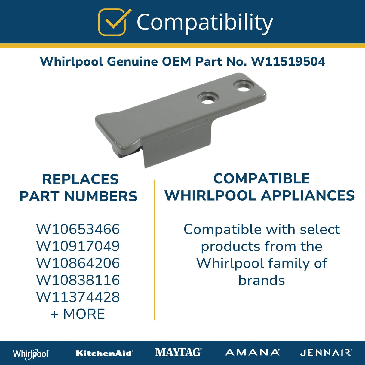 Whirlpool W11519504 Genuine OEM Refrigerator Door Handle End Cap