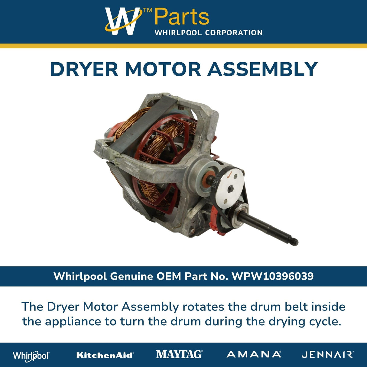 Whirlpool WPW10396039 Genuine OEM Dryer Motor Assembly Replacement Part - Replaces 3978856, 3399972, 3405478, 8535934, 8538267, and W10396039