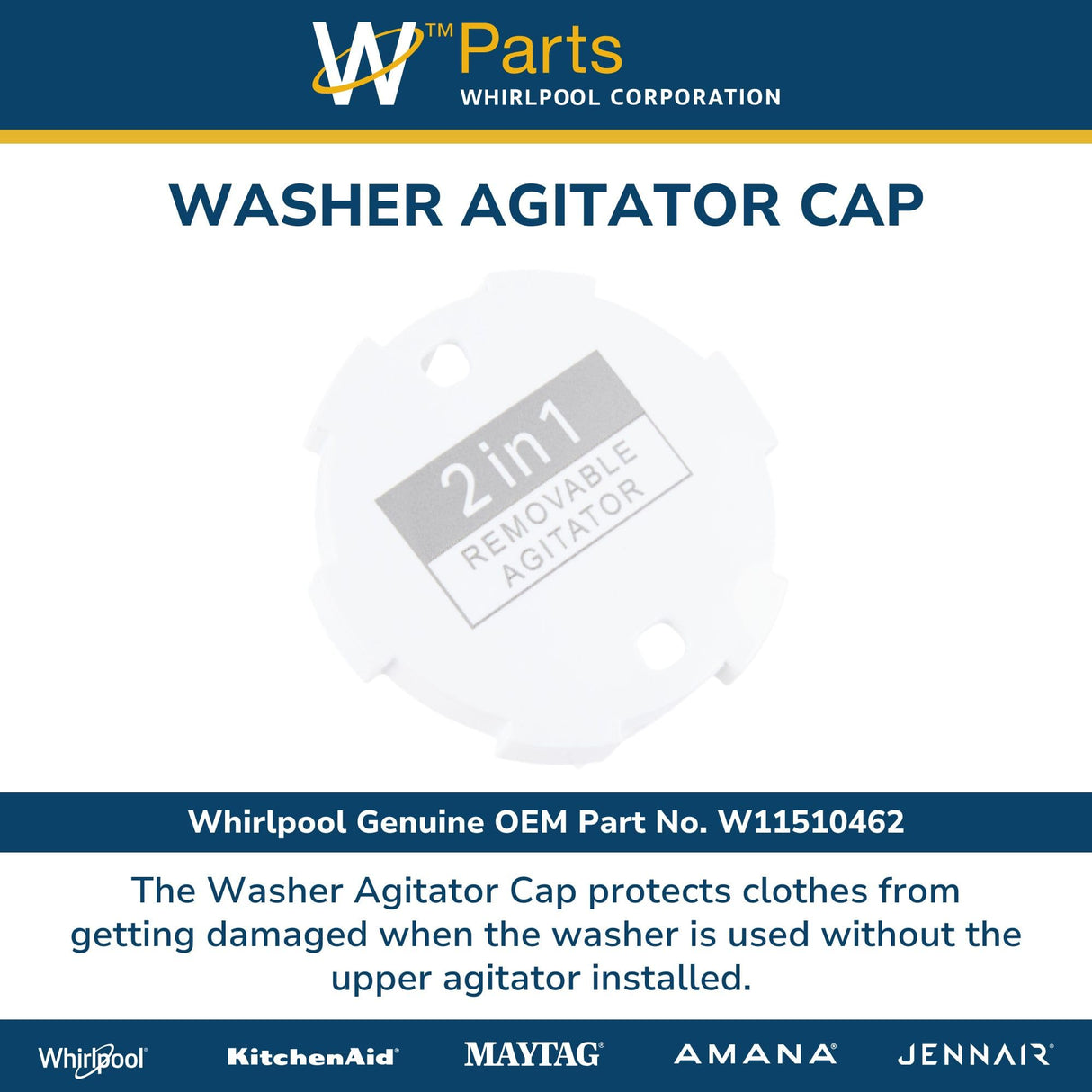 Whirlpool W11510462 Genuine OEM Washer Agitator Cap