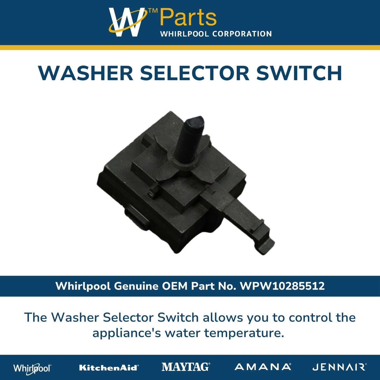 Whirlpool WPW10285512 Genuine OEM Washer Selector Switch Replacement Part - Replaces W10285512