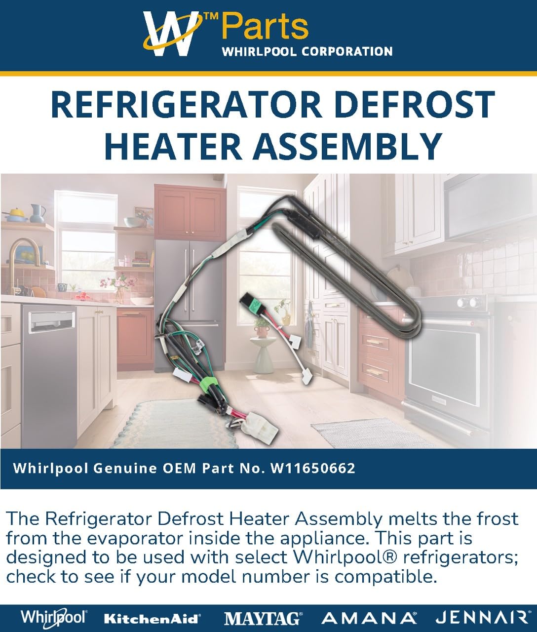 Whirlpool W11650662 Genuine OEM Refrigerator Defrost Heater Assembly