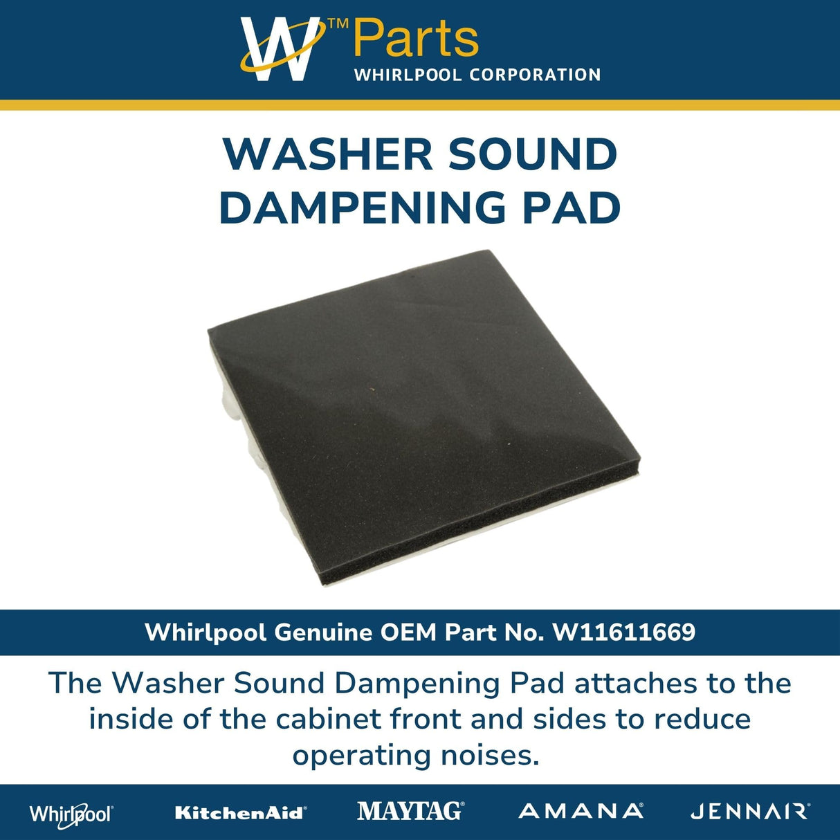 Whirlpool W11611669 Genuine OEM Washer Sound Dampening Pad Replacement Part - Replaces W10834527