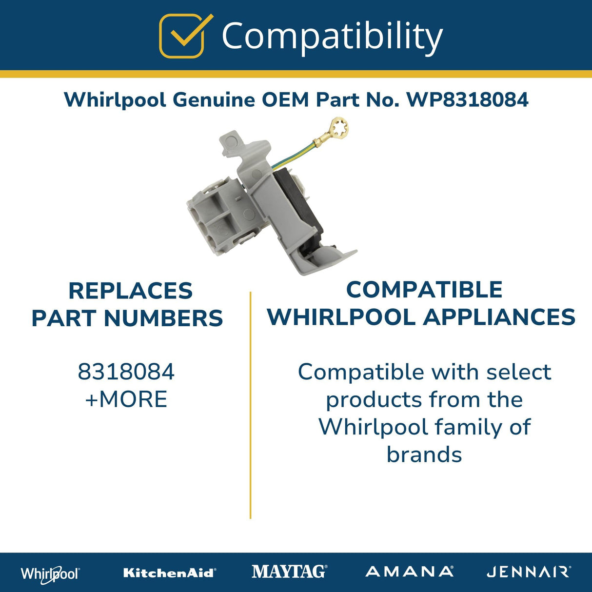 Whirlpool WP8318084 Lid Switch Assembly, White
