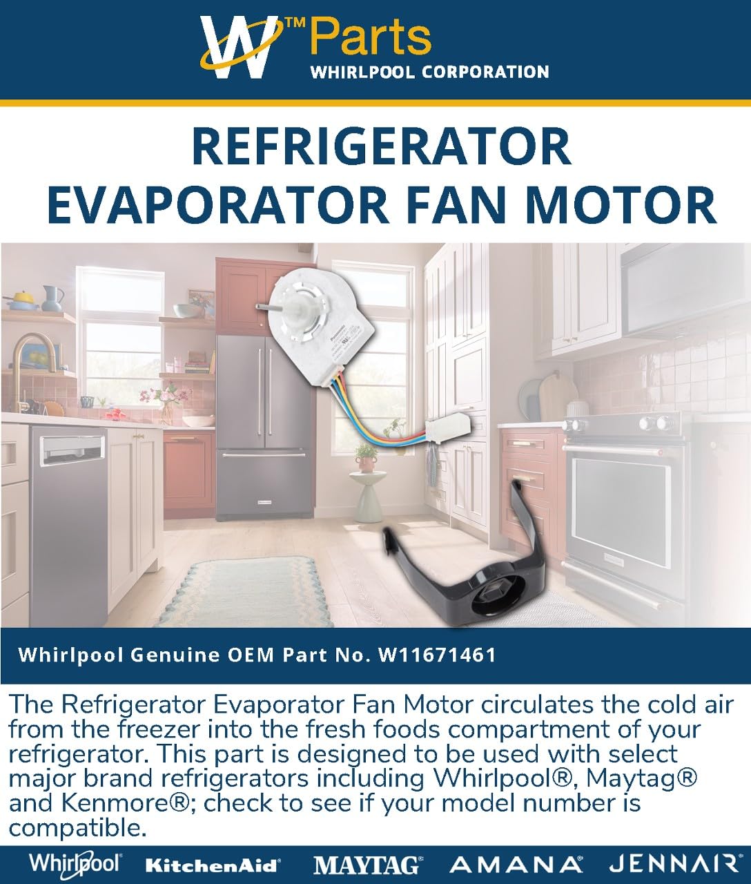 Whirlpool W11671461 Genuine OEM Refrigerator Evaporator Fan Motor