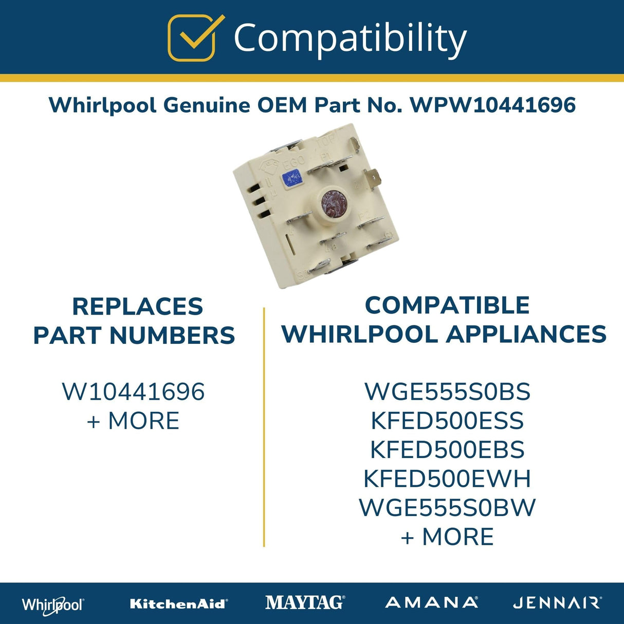 Whirlpool WPW10441696 Genuine OEM Range Surface Element Control Switch