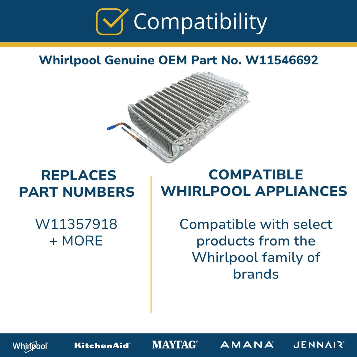 Whirlpool W11546692 Genuine OEM Refrigerator Evaporator Assembly
