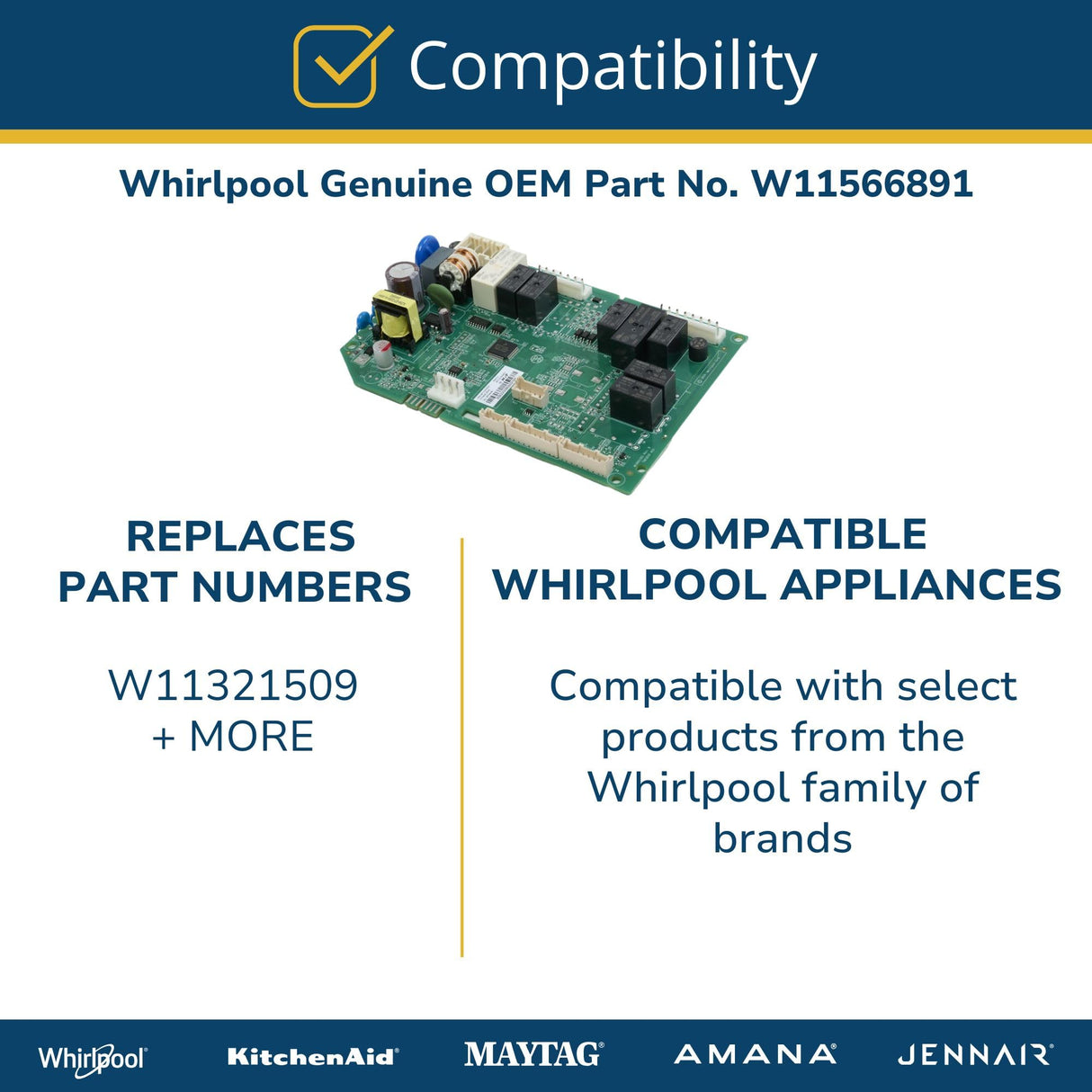 Whirlpool W11566891 Genuine OEM Refrigerator Main Control Board