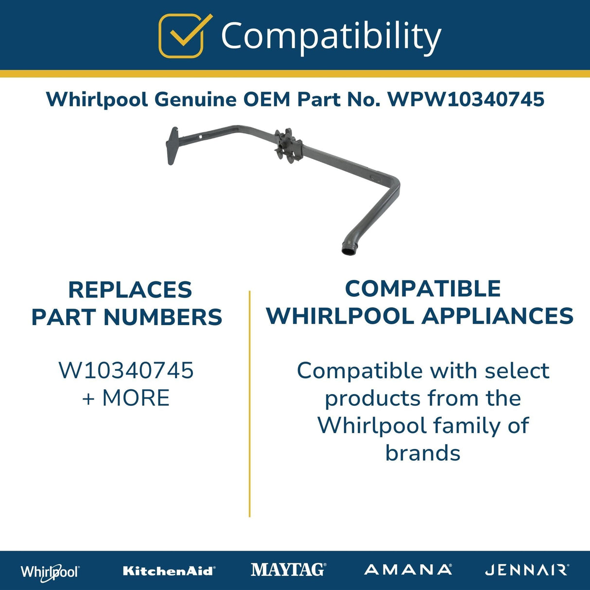 Whirlpool WPW10340745 Genuine OEM Dishwasher Water Supply Tube Replacement Part - Replaces W10340745