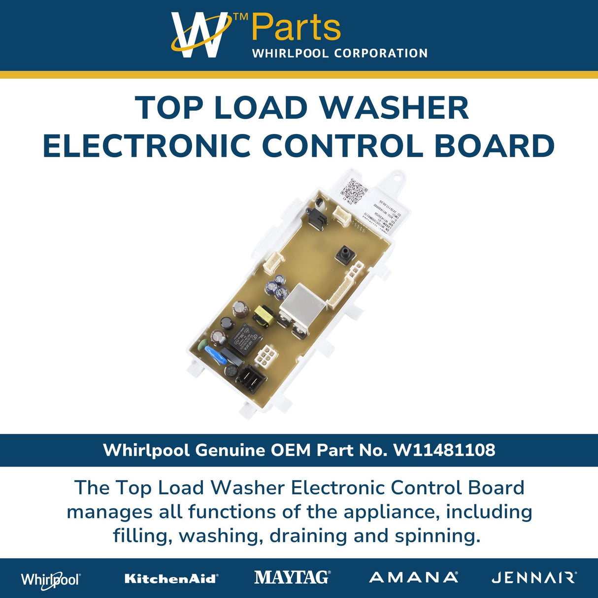 Whirlpool W11481108 Genuine OEM Top Load Washer Electronic Control Board