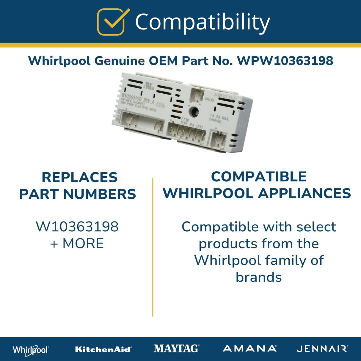Whirlpool WPW10363198 Genuine OEM Range Selector Switch Replacement Part - Replaces W10363198