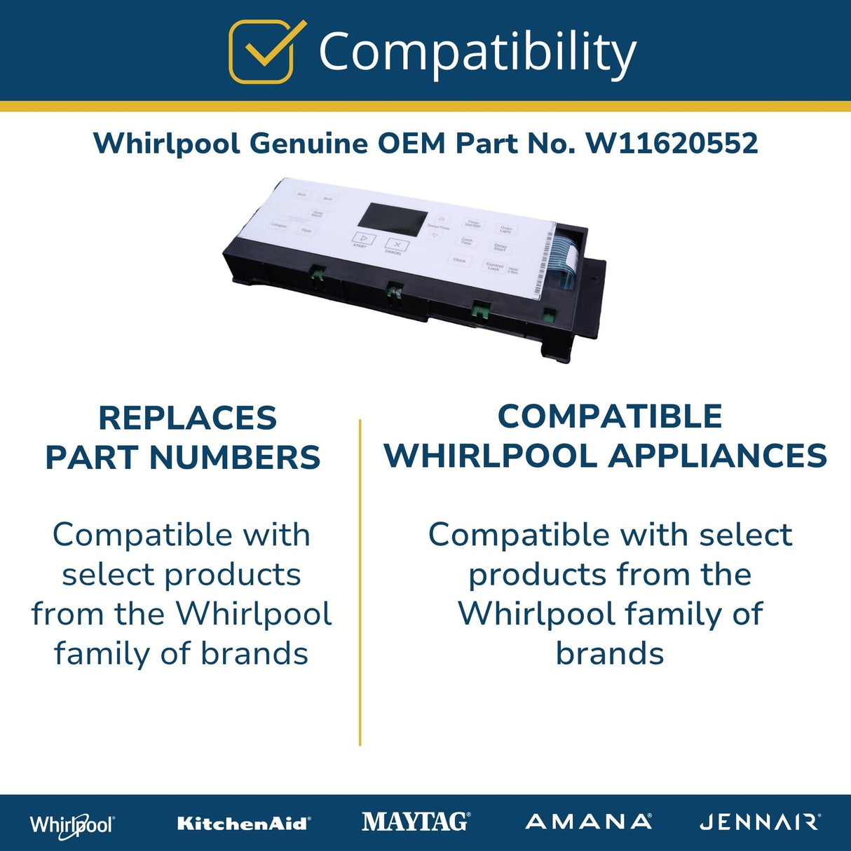 Whirlpool W11620552 Genuine OEM Range Control Panel Assembly