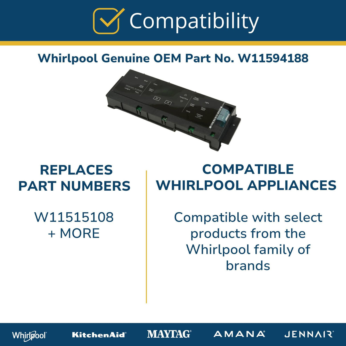 Whirlpool W11594188 OEM Range Oven Control Board, Black