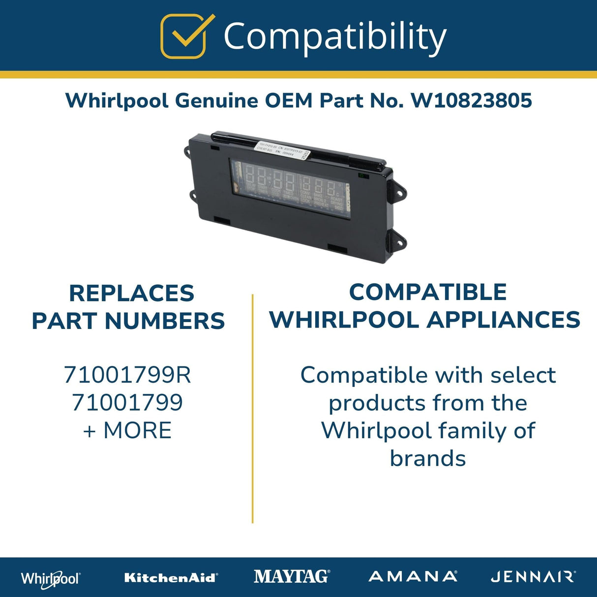 Whirlpool WP71001799 Genuine OEM Range Electronic Control Board and Clock