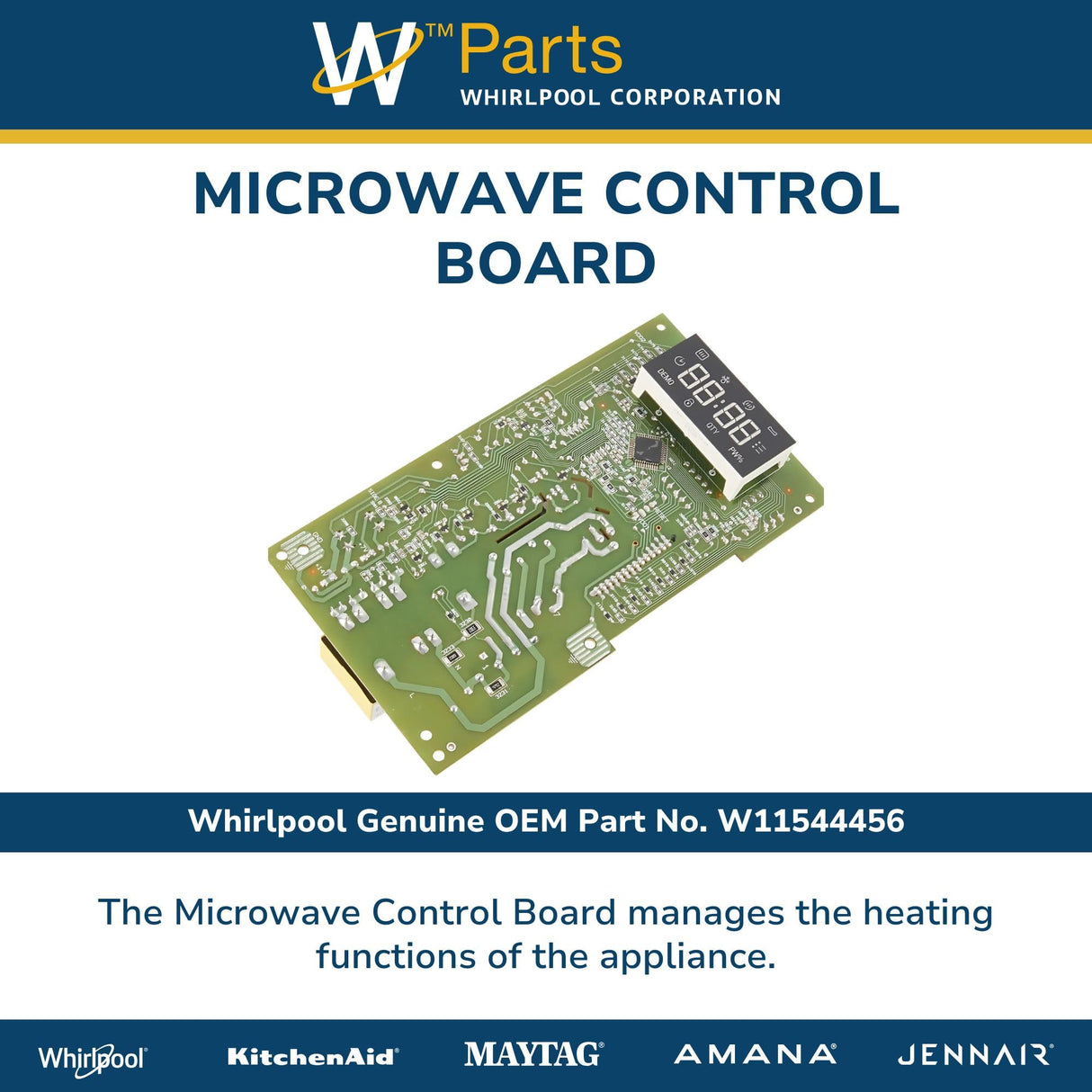 Whirlpool W11544456 OEM Microwave Control Board Replacement Part, Multicolor