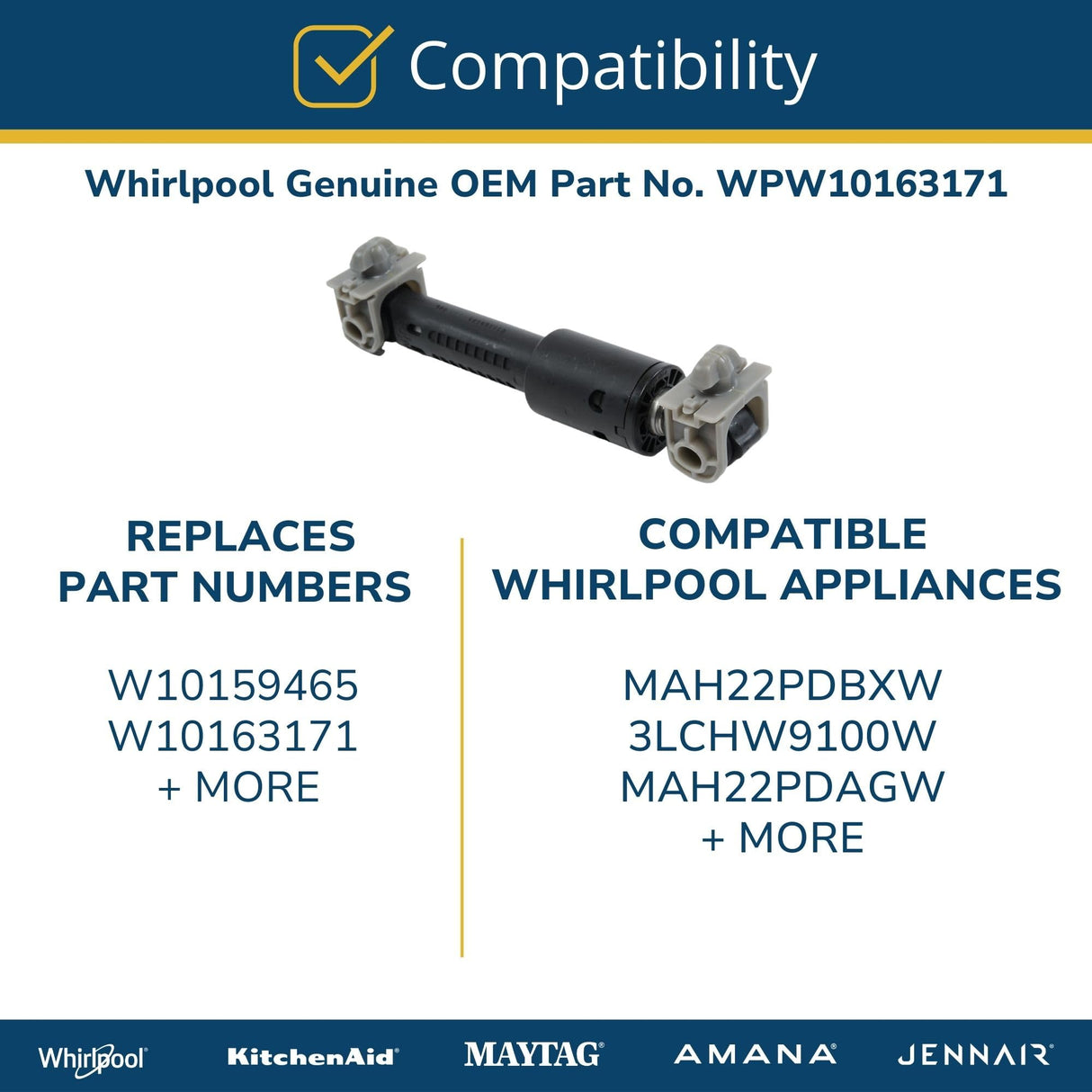 Whirlpool WPW10163171 Genuine OEM Washer Shock Absorber Replacement Part - Replaces W10159465 and W10163171