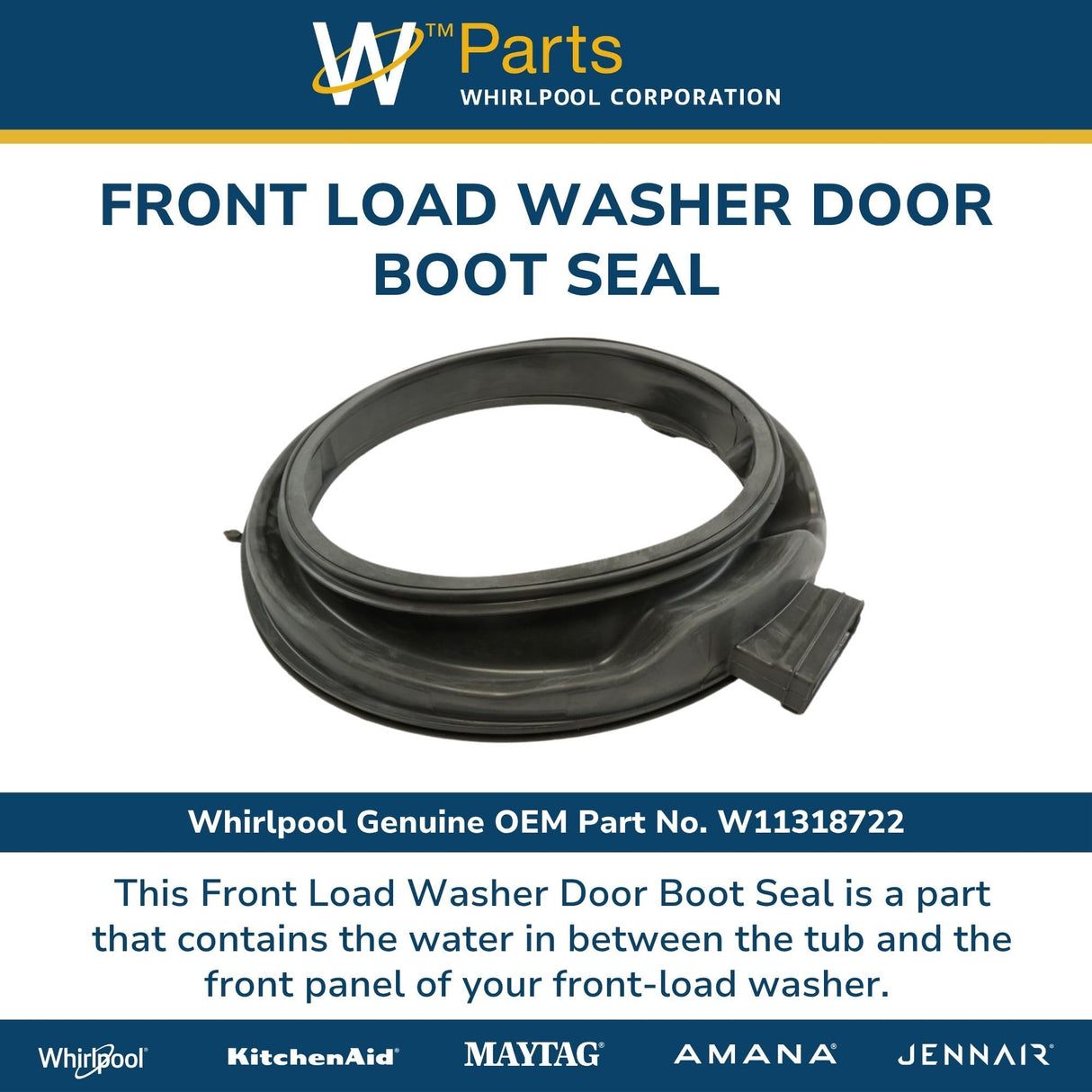 Whirlpool W11318722 Genuine OEM Front Load Washer Door Boot Seal Replacement Part - Replaces W10912291