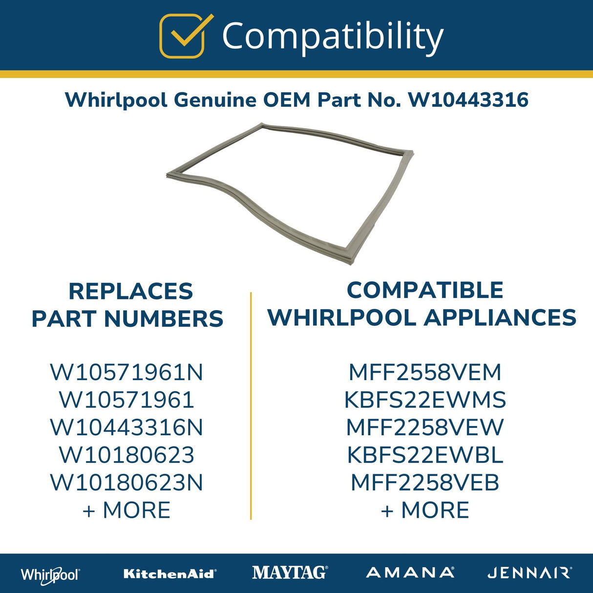Whirlpool W10443316 Genuine OEM Refrigerator Door Gasket