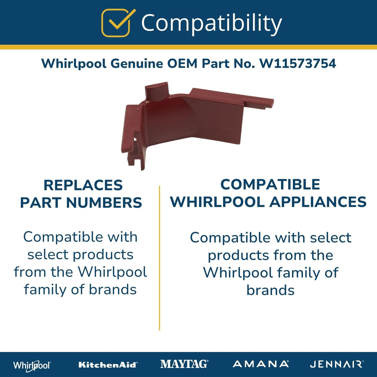 Whirlpool W11573754 Genuine OEM Dishwasher Support Bracket Replacement Part