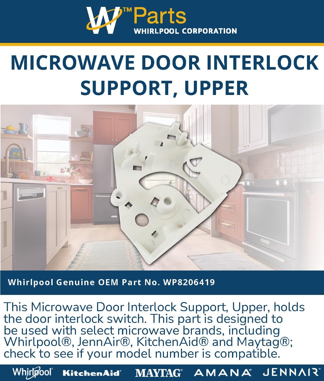 Whirlpool WP8206419 OEM Microwave Door Interlock Support, Upper