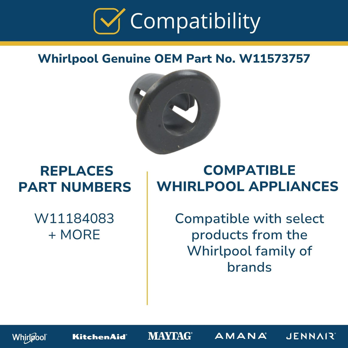 Whirlpool W11573757 Genuine OEM Dishwasher Cap Replacement Part - Replaces W11184083